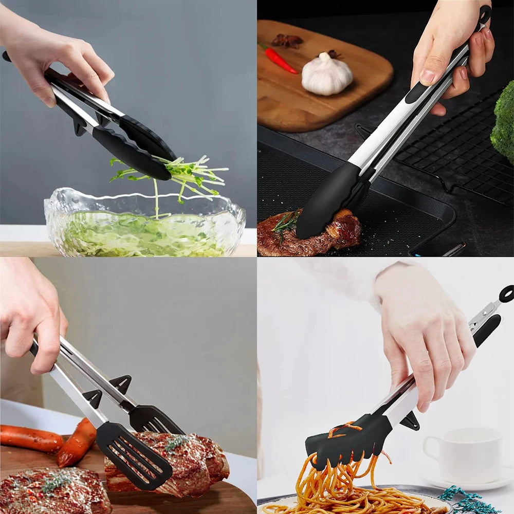 LMETJMA Food-Grade Silicone Kitchen Tongs – Heat-Resistant, Nonstick Safe Serving Tool