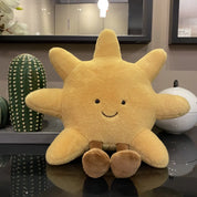 Schattig glimlach gezicht witte maan gele zon knuffel gevuld schattig cartoon weer knuffel voor kind slaapkamer decor bank sierkussen