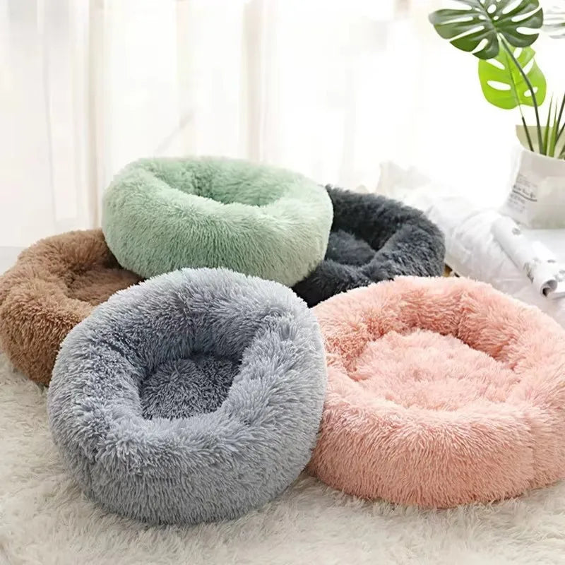 Super Soft Striped Plush Donut Pet Bed – Washable Comfort Nest for Cats & Dogs