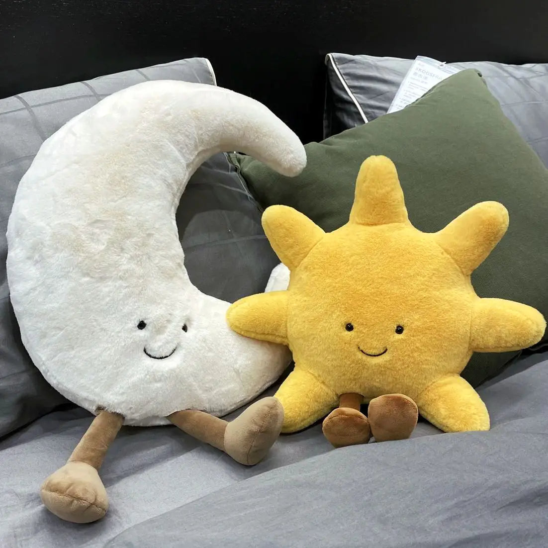 Schattig glimlach gezicht witte maan gele zon knuffel gevuld schattig cartoon weer knuffel voor kind slaapkamer decor bank sierkussen