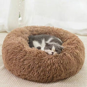 Super Soft Striped Plush Donut Pet Bed – Washable Comfort Nest for Cats & Dogs
