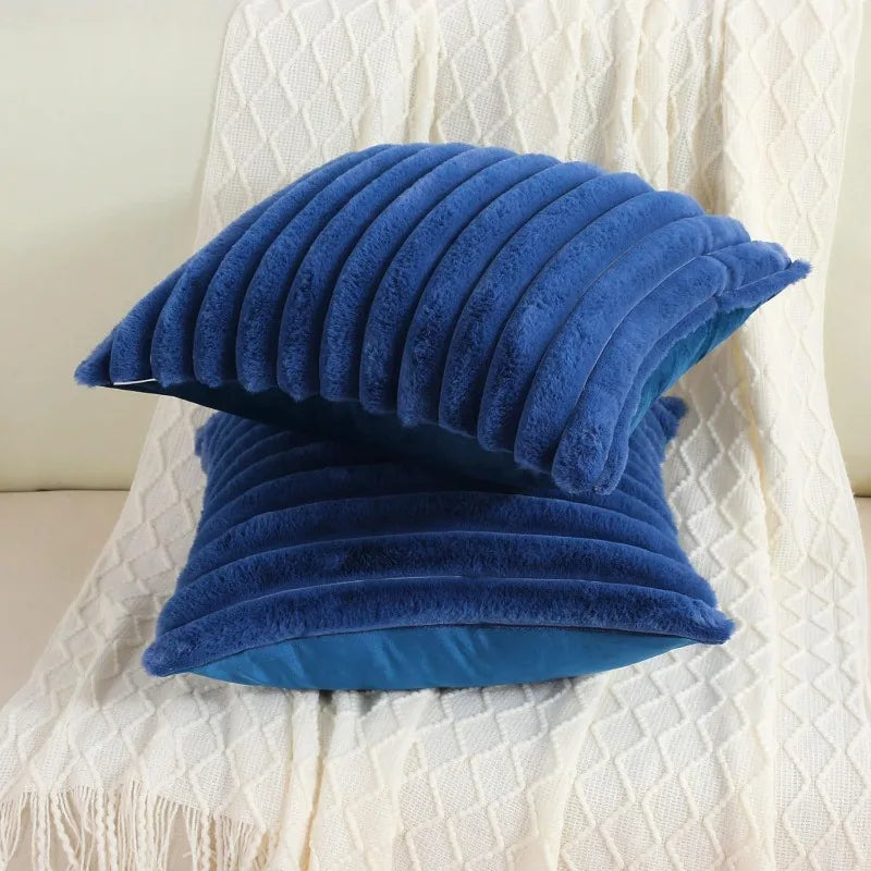 Nep konijnenbont vierkante kussenhoes grote dikke gestreepte superzachte effen kleur kussensloop 24×24 inch bank decor kussenhoezen