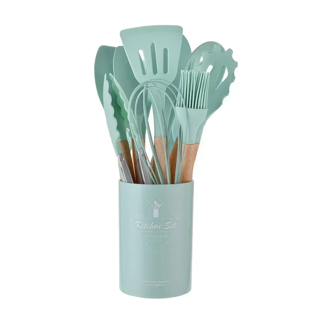 12-Piece Food-Grade Silicone Kitchen Utensil Set – Heat-Resistant & Nonstick