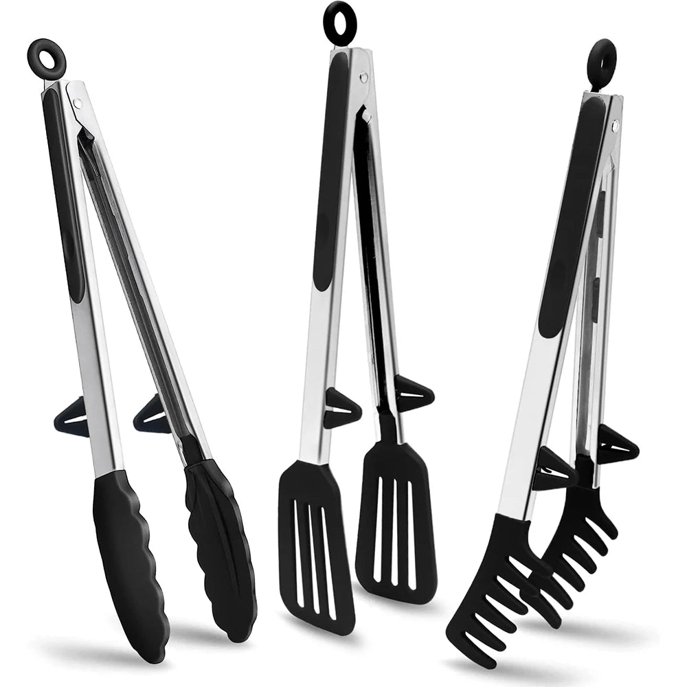 LMETJMA Food-Grade Silicone Kitchen Tongs – Heat-Resistant, Nonstick Safe Serving Tool