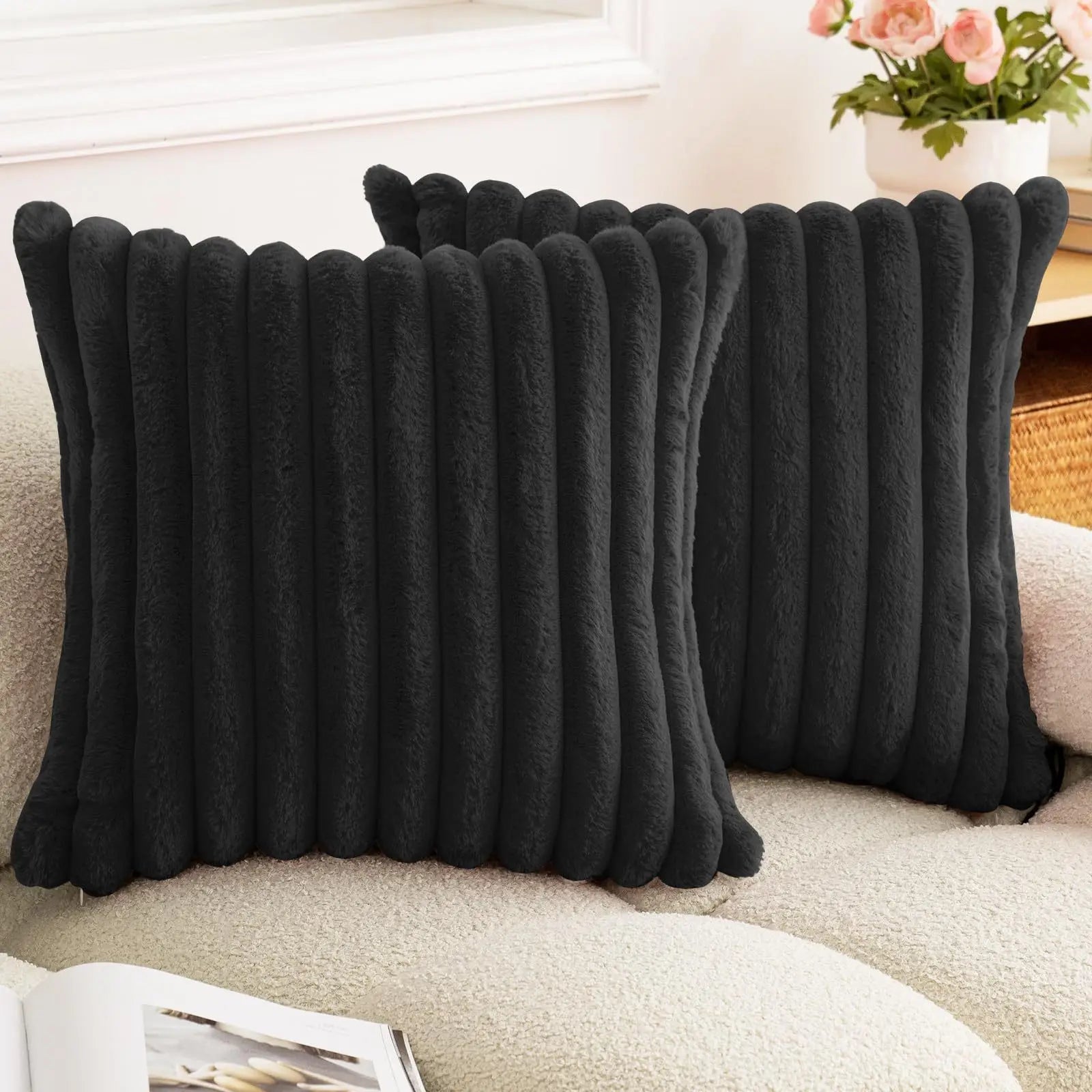 Nep konijnenbont vierkante kussenhoes grote dikke gestreepte superzachte effen kleur kussensloop 24×24 inch bank decor kussenhoezen