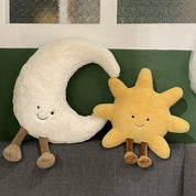 Schattig glimlach gezicht witte maan gele zon knuffel gevuld schattig cartoon weer knuffel voor kind slaapkamer decor bank sierkussen