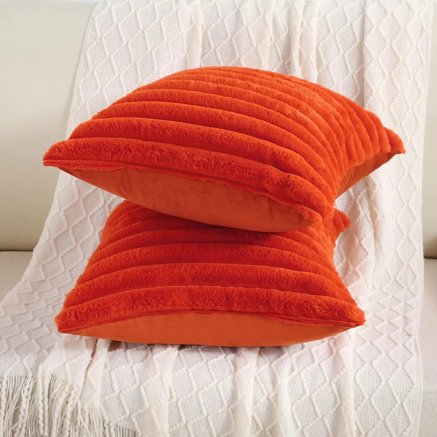 Nep konijnenbont vierkante kussenhoes grote dikke gestreepte superzachte effen kleur kussensloop 24×24 inch bank decor kussenhoezen
