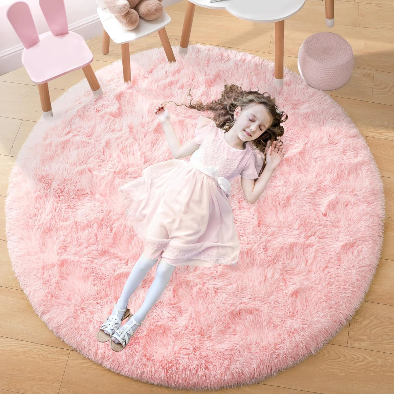 Fluffy Round Rug Black Rug For Bedroomfuzzy Kids Room Carpet Shaggy Living Room Sofa Area Rug Soft Nursery Floor Mat Home Decor